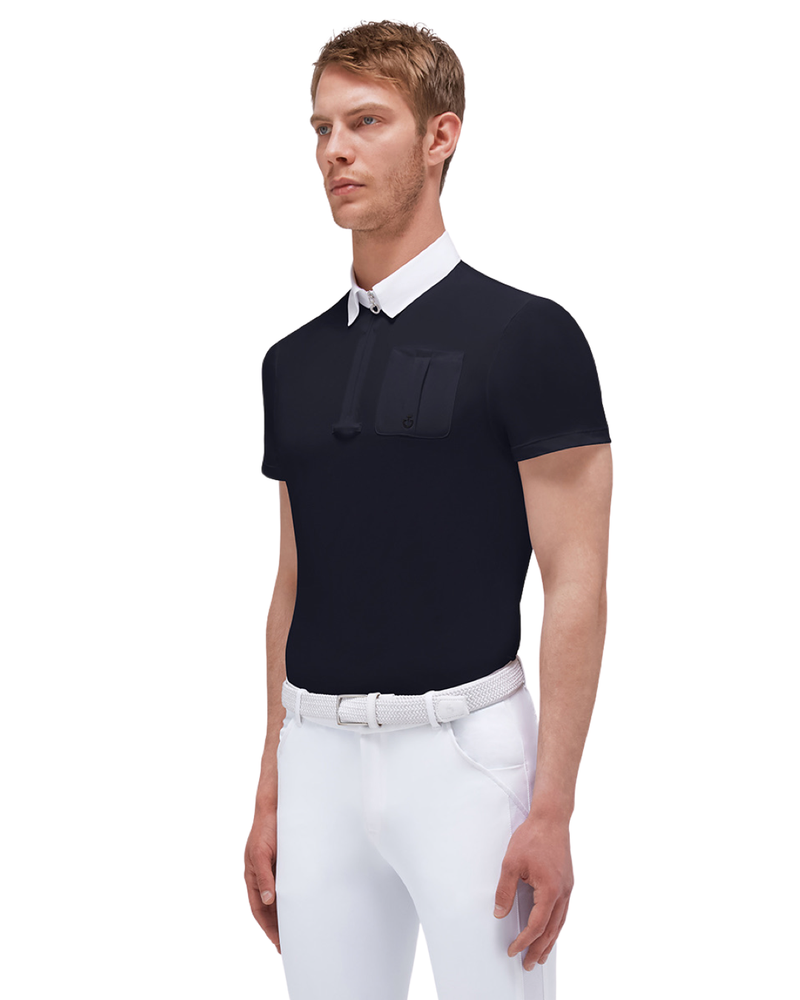 Cavalleria Toscana Men's Piquet Zip Competition Polo - Navy