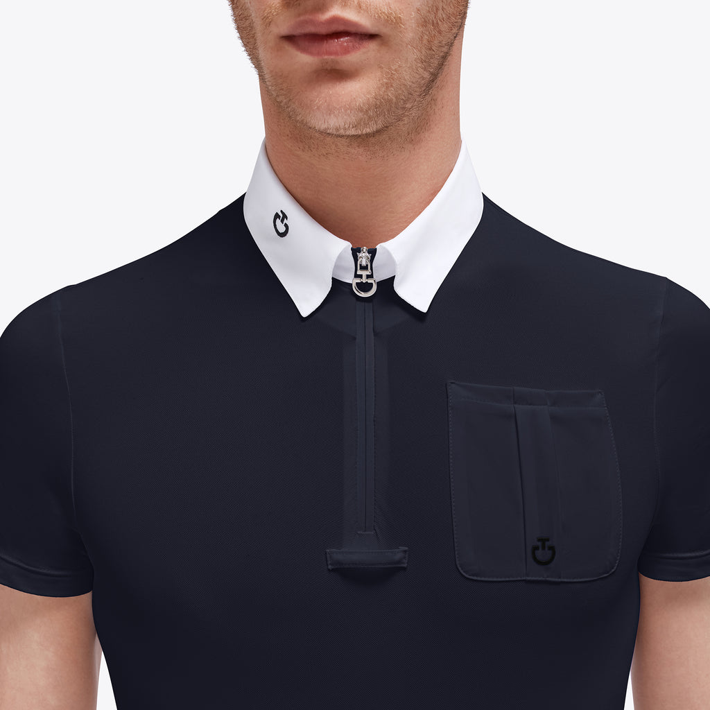 Cavalleria Toscana Men's Piquet Zip Competition Polo - Navy