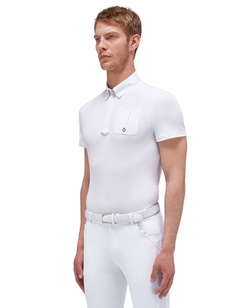 Cavalleria Toscana Men's Piquet Zip Competition Polo - White