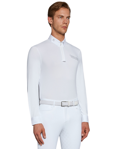 Cavalleria Toscana Mens Long Sleeved Zip Competition Polo White